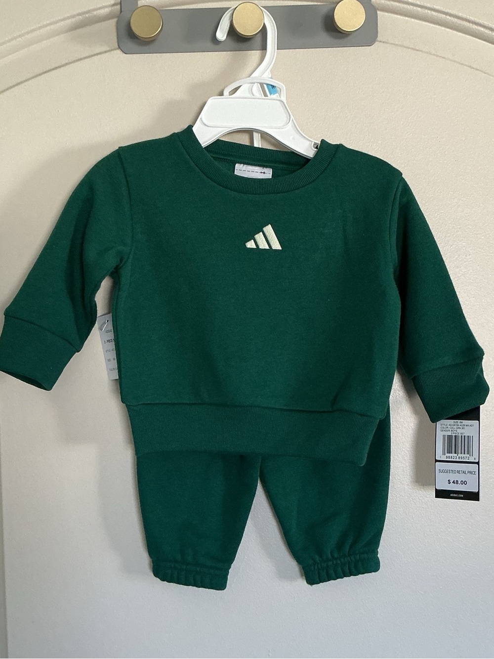 adidas Boys Green Crewneck Sweatshirt & Joggers Set